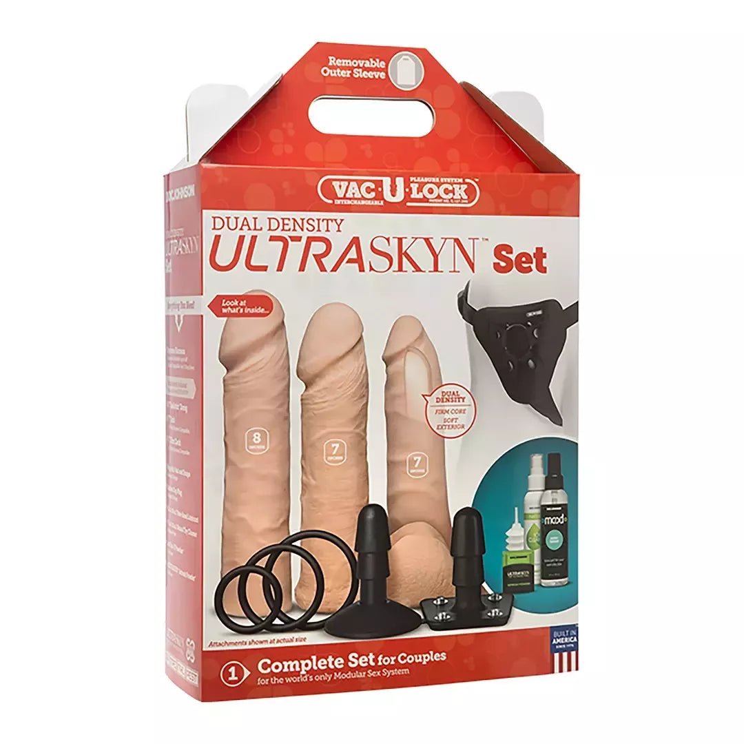 Doc Johnson Vac-U-Lock ULTRASKYN dvigubo tankio dirželių rinkinys su 3 priedais