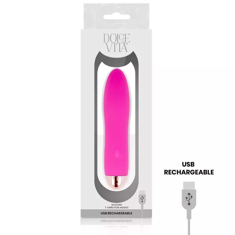 Dolce Vita Four Pink įkraunamas prietaisas, 7 režimai, medicininis silikonas, 13 cm