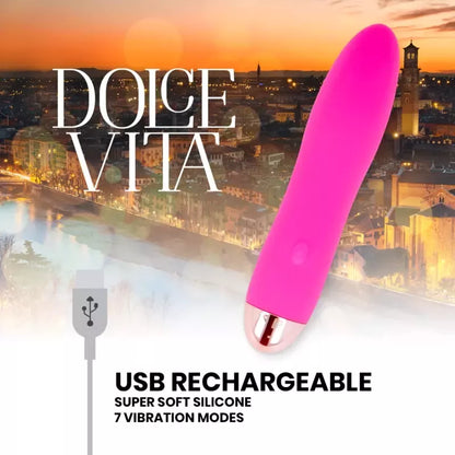 Dolce Vita Four Pink įkraunamas prietaisas, 7 režimai, medicininis silikonas, 13 cm