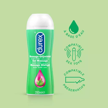 Durex Massage & Lubricant Gel su alavijais 200ml – odą puoselėjanti formulė
