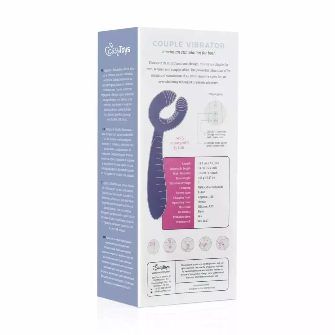 EasyToys Couples Vibrator Purple - Dvigubo variklio lankstus žiedas ir korpusas