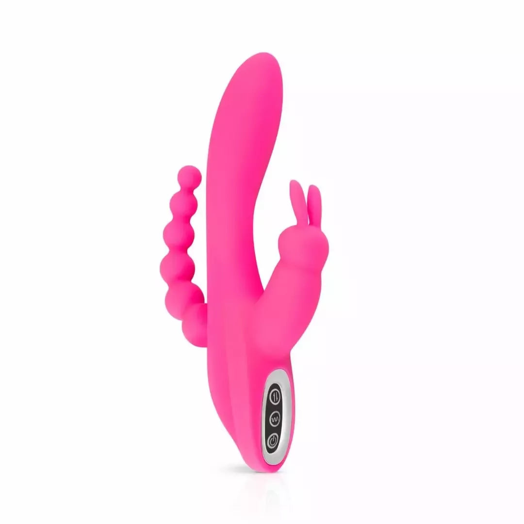 EasyToys Double Rabbit Intimate Massager vandeniui atsparus 21 cm rožinis USB