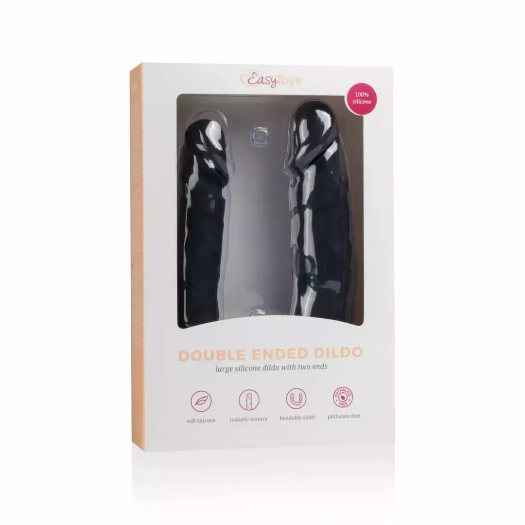 EasyToys dvipusis lankstus silikoninis intymus prietaisas, 44 cm, juodas