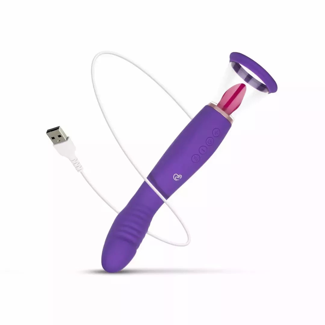 EasyToys intymio vakuumo sistema ir dvipusis vibratorius, violetinis, USB