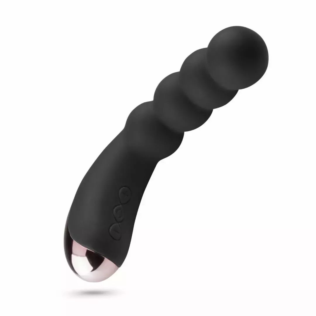 EasyToys juodas lenktas rumbuotas silikoninis intymus masažuoklis, 10 režimų
