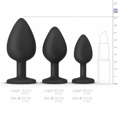 EasyToys lankstaus silikono analinių kamščių rinkinys, 3 dydžiai, juodas 8719934001787