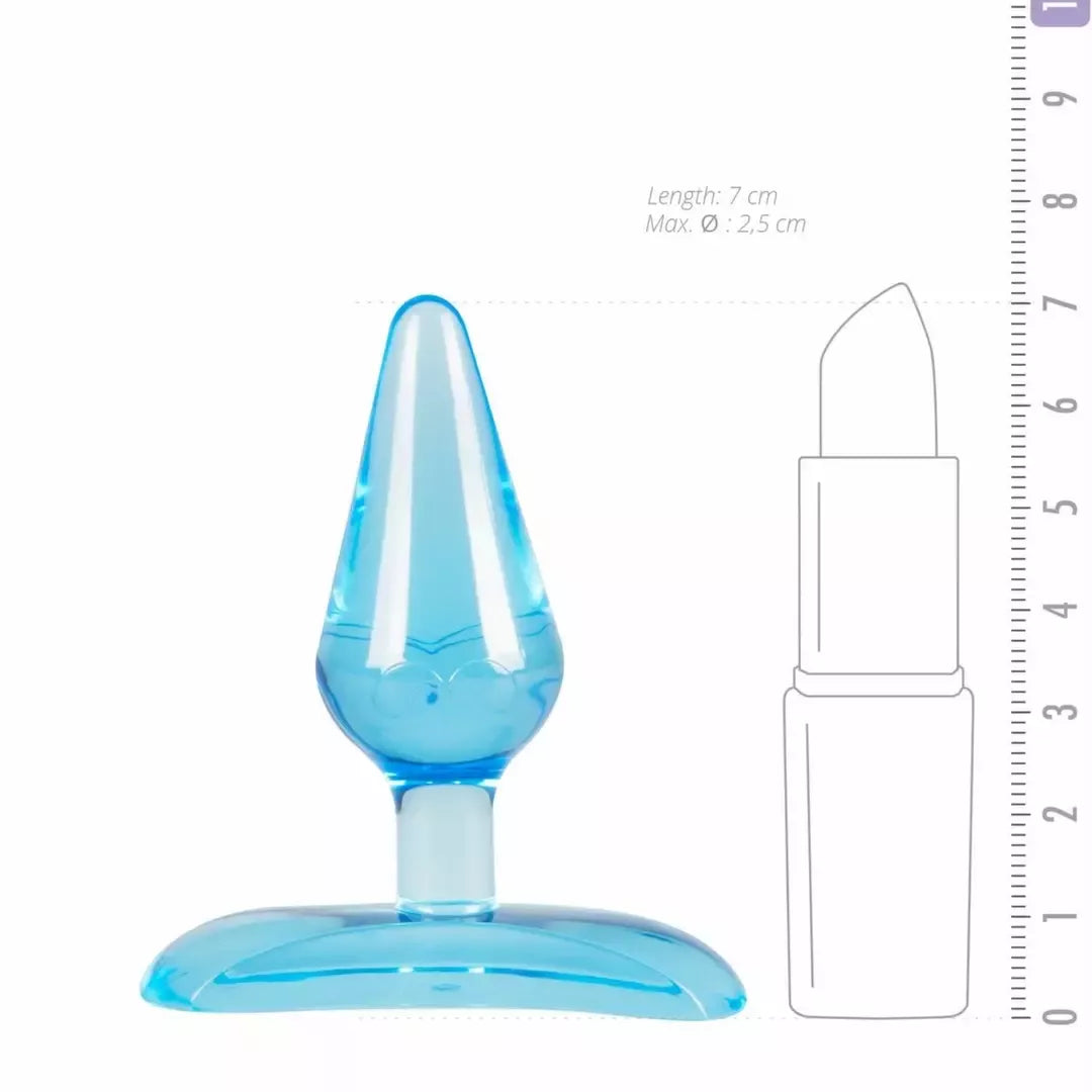 EasyToys lankstus mėlynas analinis kamštis su drugelio raštu ir siurbtuku, 7 cm