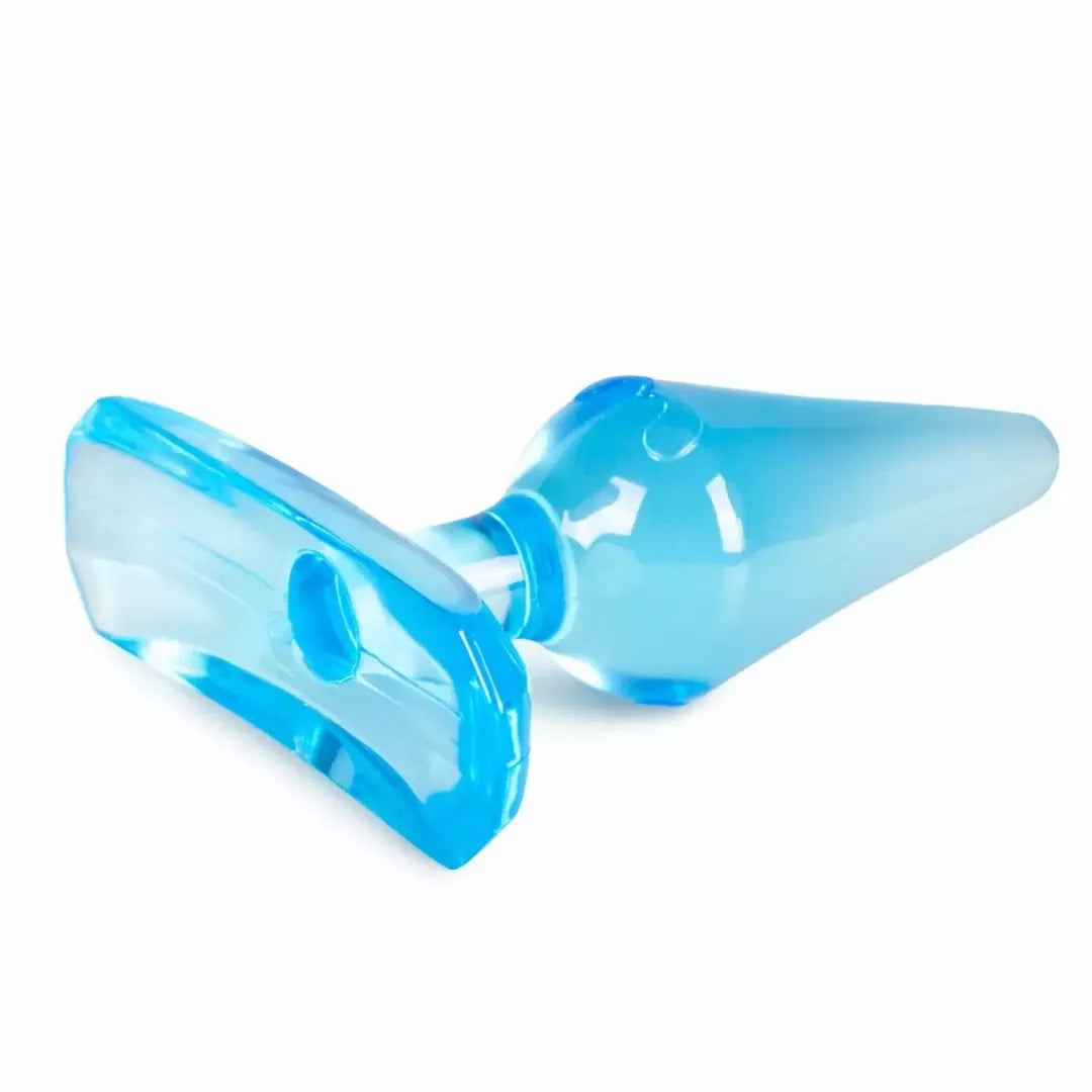 EasyToys lankstus mėlynas analinis kamštis su drugelio raštu ir siurbtuku, 7 cm