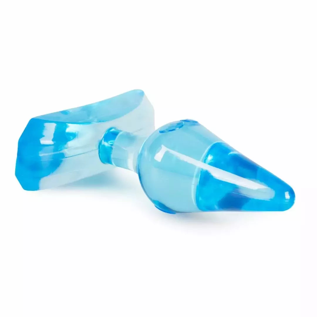 EasyToys lankstus mėlynas analinis kamštis su drugelio raštu ir siurbtuku, 7 cm