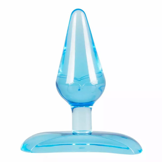 EasyToys lankstus mėlynas analinis kamštis su drugelio raštu ir siurbtuku, 7 cm
