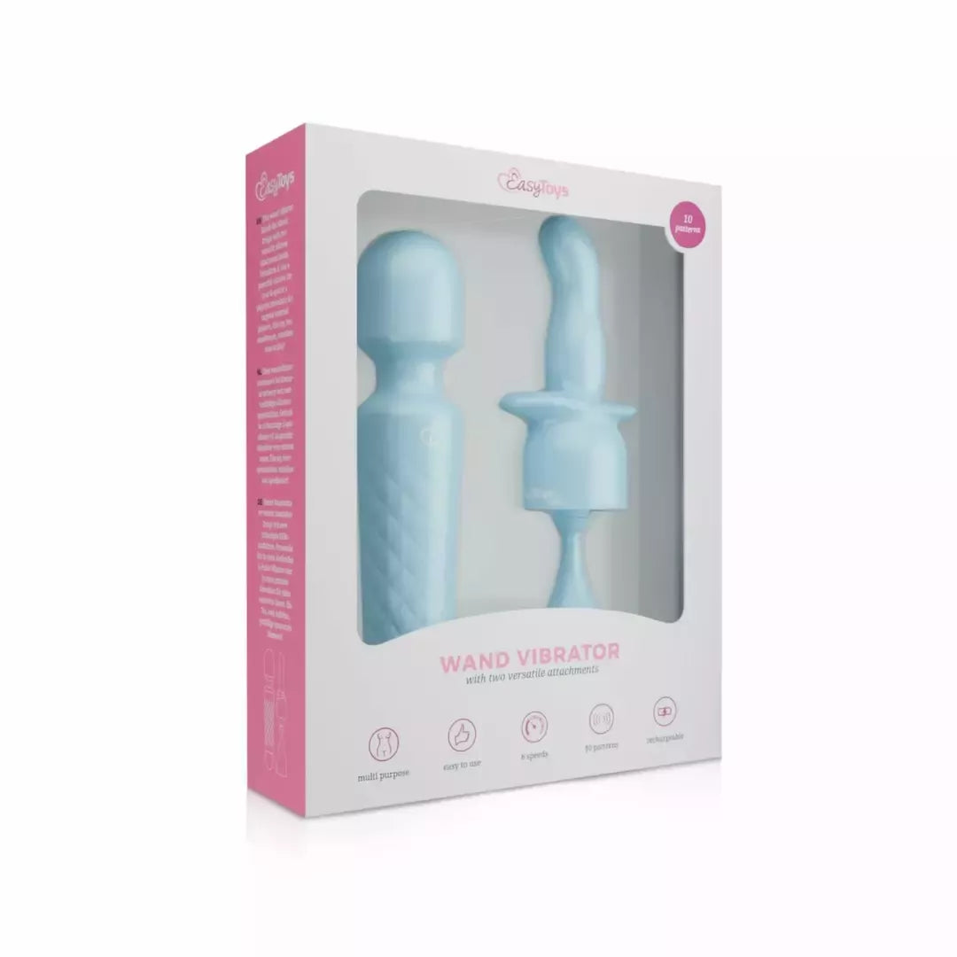 EasyToys Mini Wand Vibrator Blue – 18 režimų, USB įkraunamas, silikoninis