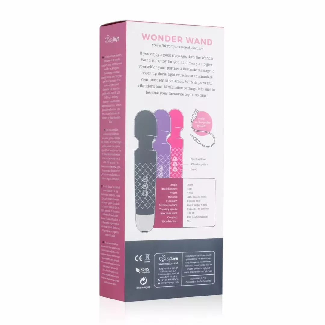 EasyToys Mini Wand Vibrator Purple – kompaktiškas įkraunamas masažuoklis