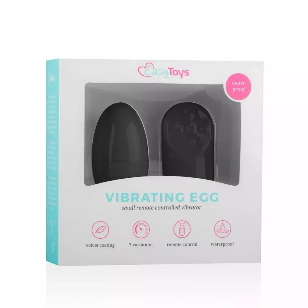 EasyToys nuotoliniu būdu valdomas vibruojantis kiaušinis, juodas – 10 režimų, 20 m veikimo nuotolis