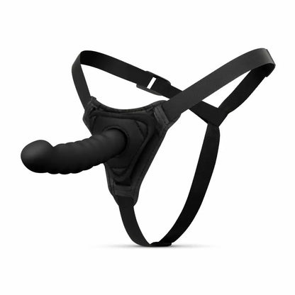 EasyToys silikoninė „strap-on“ sistema – reguliuojami diržai ir lenktas modelis, juoda