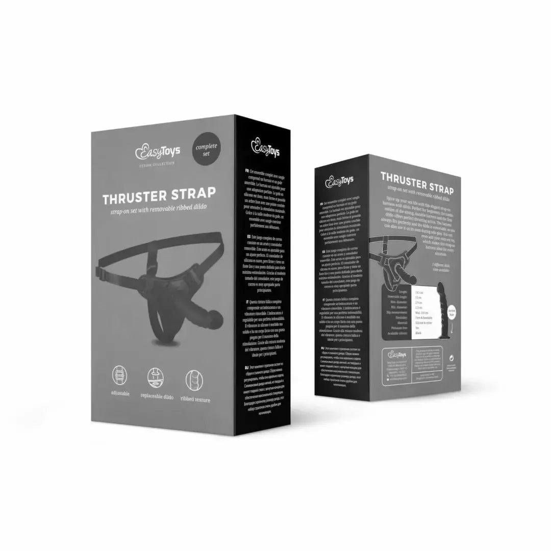 EasyToys silikoninė „strap-on“ sistema – reguliuojami diržai ir lenktas modelis, juoda
