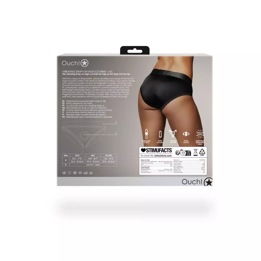 EasyToys vibruojančios aukšto kirpimo diržinės kelnaitės M/L juodos spalvos su 10 greičių vibruojančia kulka