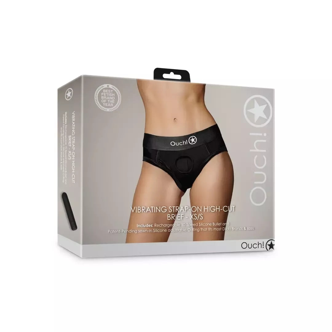 EasyToys vibruojančios aukšto kirpimo diržinės kelnaitės XS/S juodos – 10 režimų vibratorius