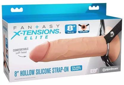 FANTASY X-TENSIONS Elite FXTE8 tuščiaviduris dirbtinis penis su diržu, silikoninis, 21,6 cm, šviesus