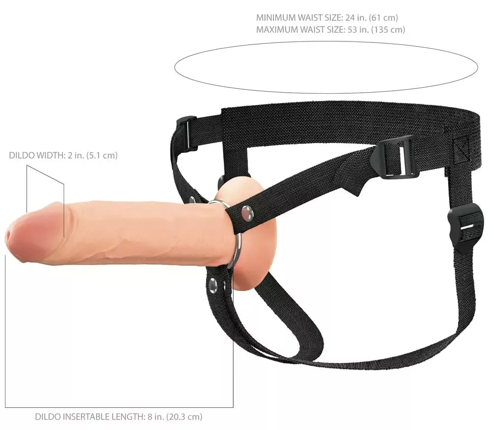 FANTASY X-TENSIONS Elite FXTE8 tuščiaviduris dirbtinis penis su diržu, silikoninis, 21,6 cm, šviesus