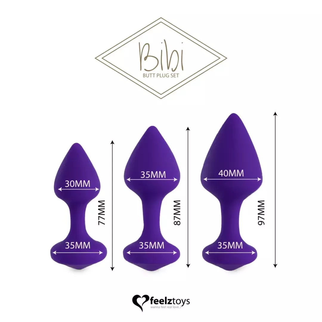 FeelzToys Bibi 3 silikoninių analinių kamščių rinkinys, violetinis