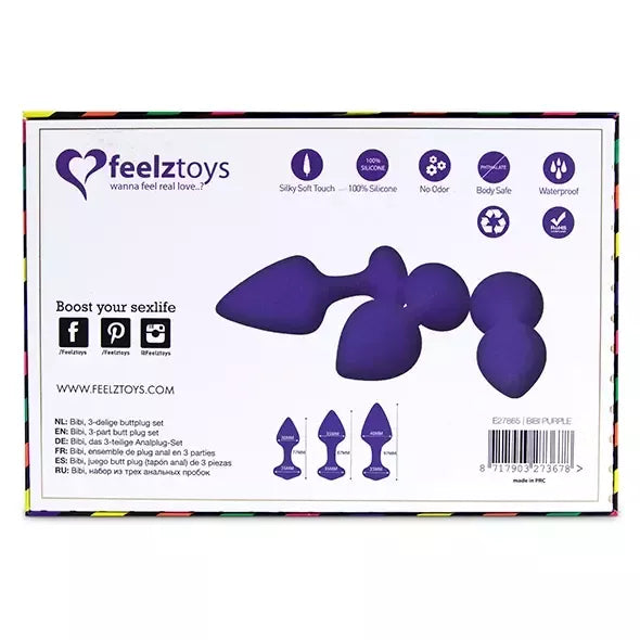 FeelzToys Bibi 3 silikoninių analinių kamščių rinkinys, violetinis