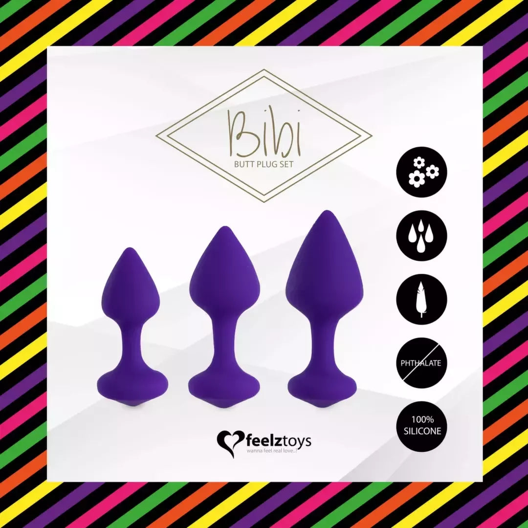 FeelzToys Bibi 3 silikoninių analinių kamščių rinkinys, violetinis