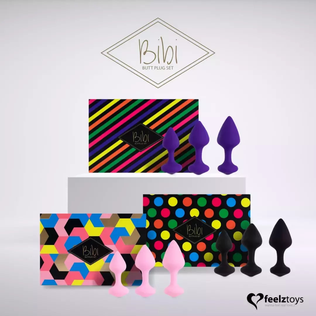 FeelzToys Bibi 3 silikoninių analinių kamščių rinkinys, violetinis