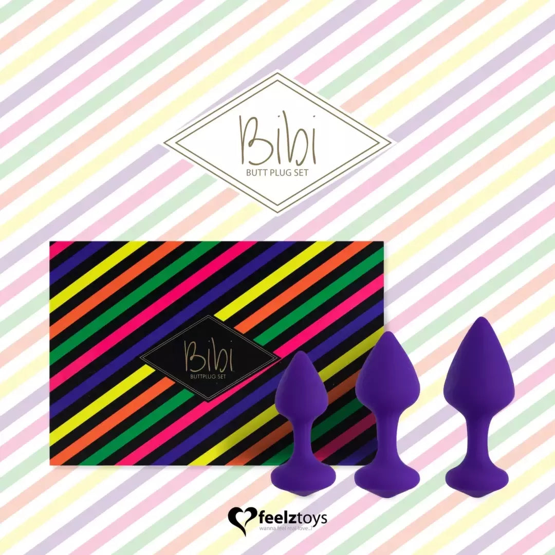 FeelzToys Bibi 3 silikoninių analinių kamščių rinkinys, violetinis