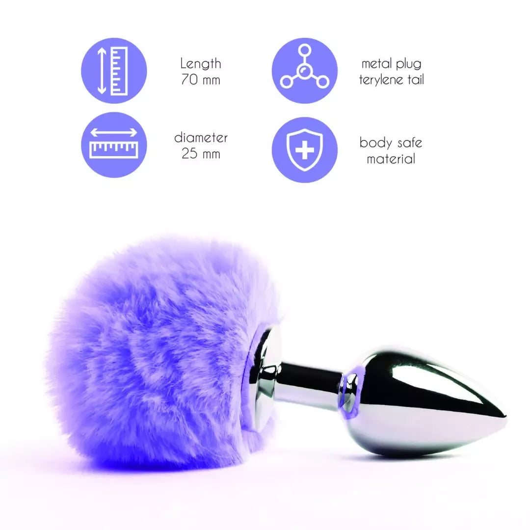 FeelzToys Bunny Tails Plug Purple – metalinis modelis su minkšta uodegėle, vidutinio dydžio
