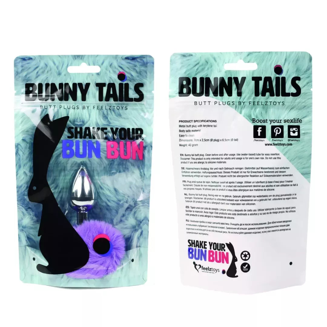FeelzToys Bunny Tails Plug Purple – metalinis modelis su minkšta uodegėle, vidutinio dydžio