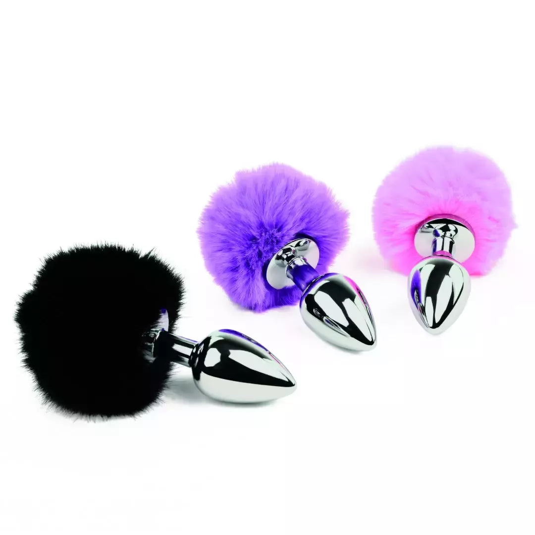 FeelzToys Bunny Tails Plug Purple – metalinis modelis su minkšta uodegėle, vidutinio dydžio