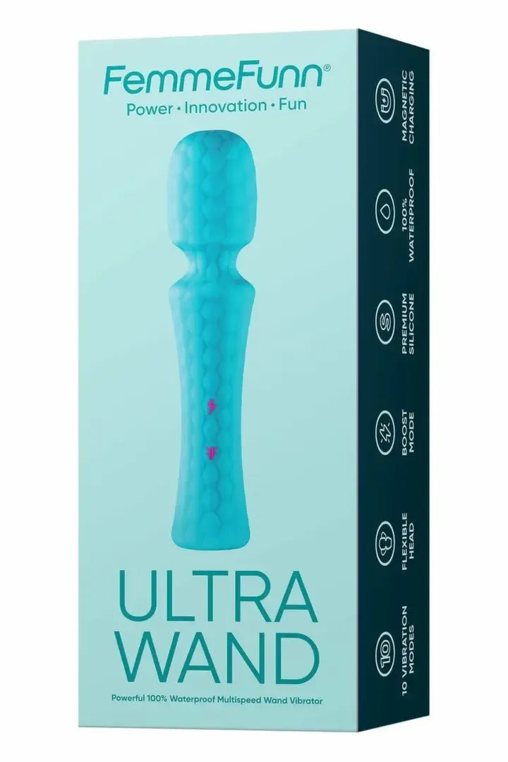 FemmeFunn Ultra Wand Turquoise – vandeniui atsparus kelių režimų masažuoklis, 20,3 cm