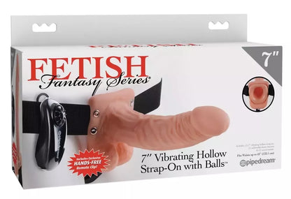 Fetish Fantasy tuščiaviduris vibruojantis diržinis dildo su reguliuojamais diržais, 18,9 cm