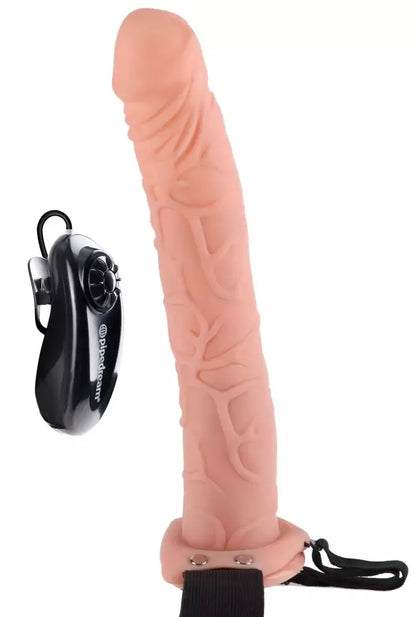 Fetish Fantasy vibruojanti diržo sistema, 29 cm, smėlio spalvos, su reguliuojamu diržu
