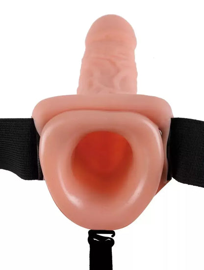 Fetish Fantasy vibruojanti diržo sistema, 29 cm, smėlio spalvos, su reguliuojamu diržu