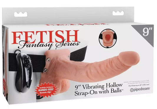 „Fetish Fantasy“ vibruojantis tuščiaviduris 7 colių „Strap-On“ reguliuojamas PVC diržas