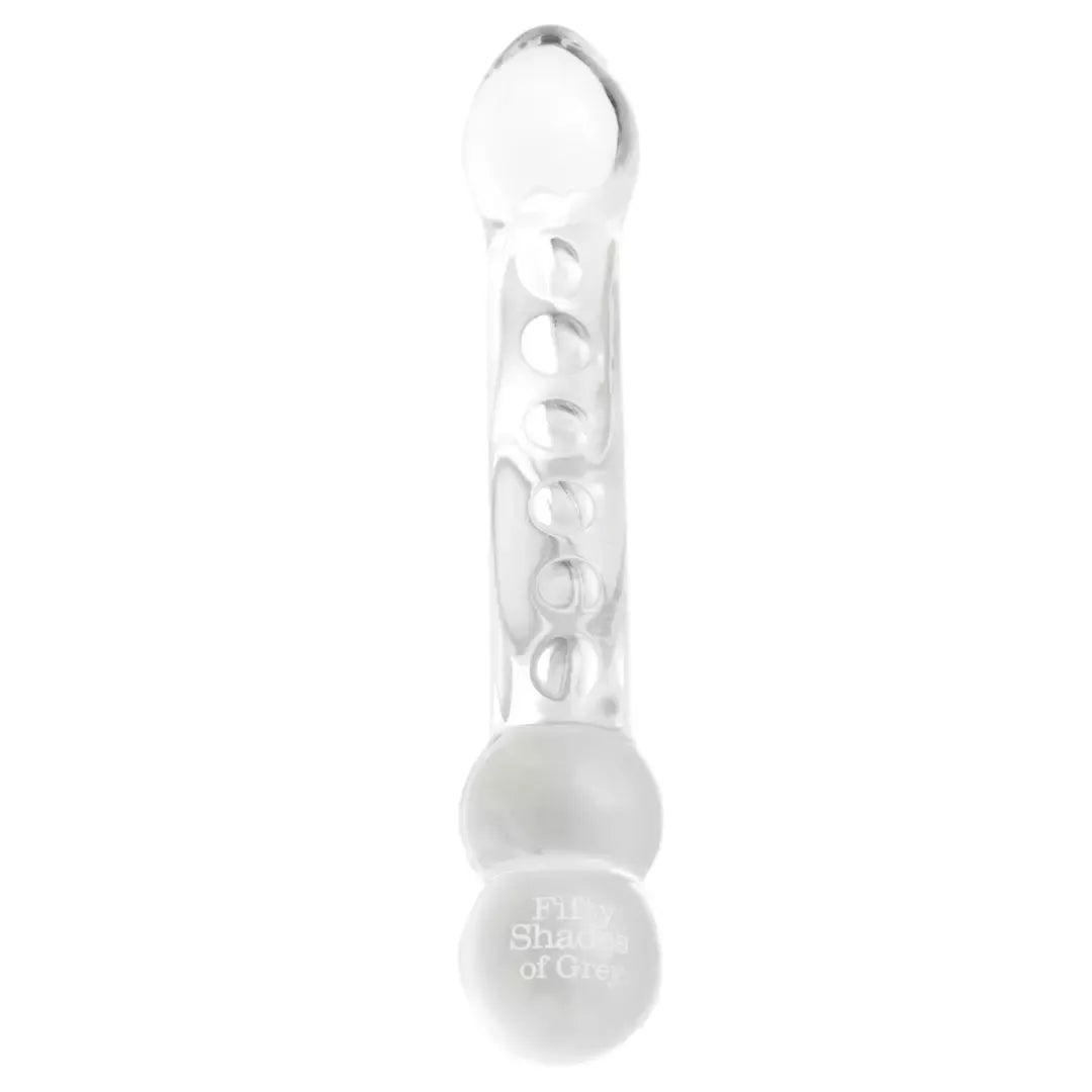 Fifty Shades of Grey Drive Me Crazy stiklinis dvipusis intymus masažuoklis 19 cm