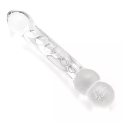 Fifty Shades of Grey Drive Me Crazy stiklinis dvipusis intymus masažuoklis 19 cm