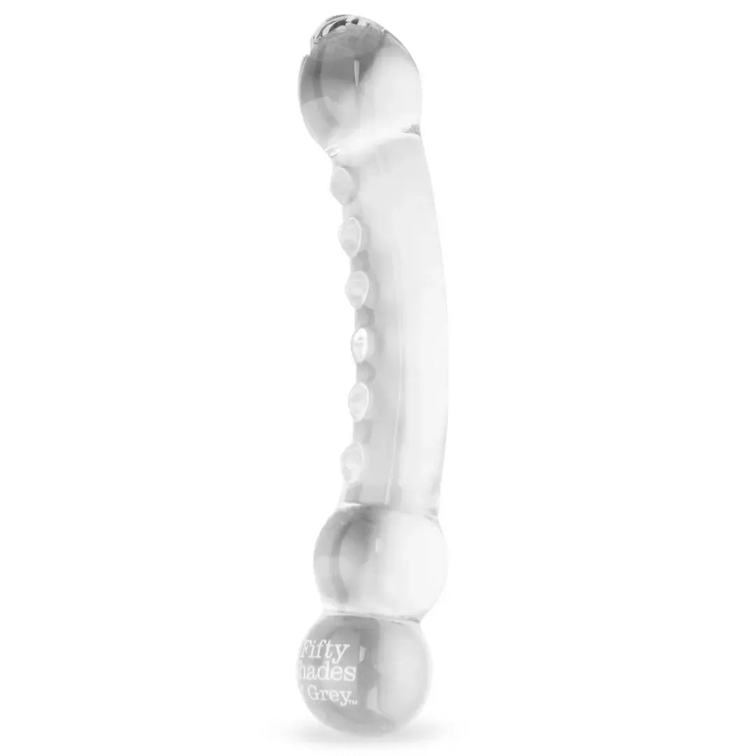 Fifty Shades of Grey Drive Me Crazy stiklinis dvipusis intymus masažuoklis 19 cm