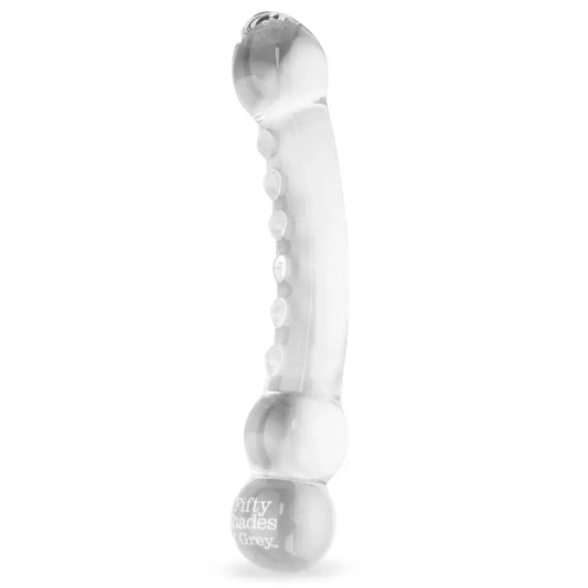 Fifty Shades of Grey Drive Me Crazy stiklinis dvipusis intymus masažuoklis 19 cm