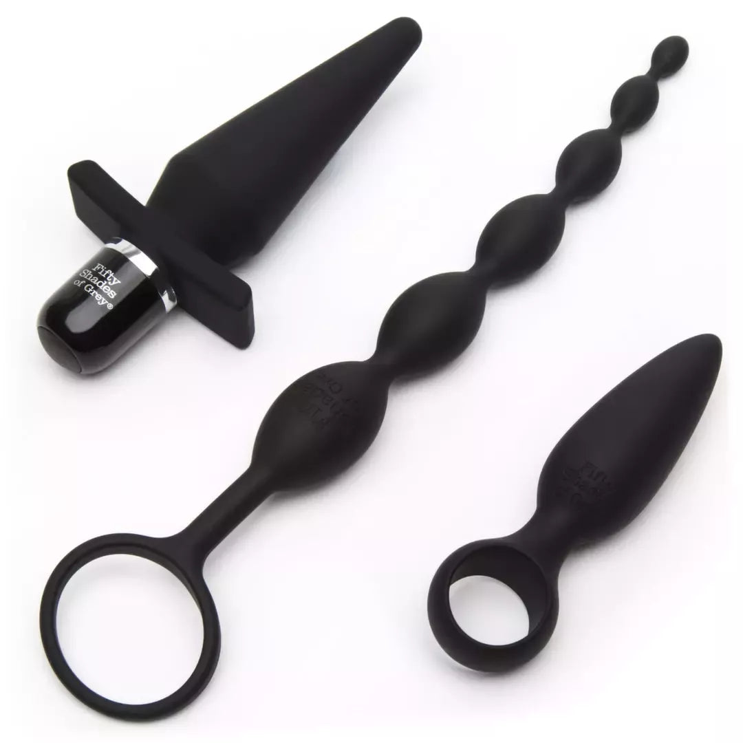 Fifty Shades of Grey Pleasure Overload 4 dalių silikoninis analinis rinkinys, juodas