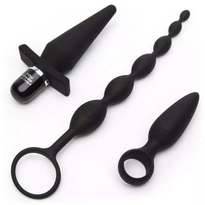 Fifty Shades of Grey Pleasure Overload 4 dalių silikoninis analinis rinkinys, juodas