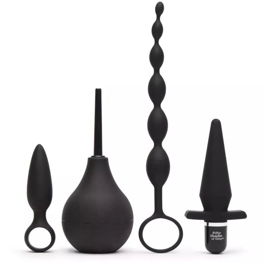 Fifty Shades of Grey Pleasure Overload 4 dalių silikoninis analinis rinkinys, juodas