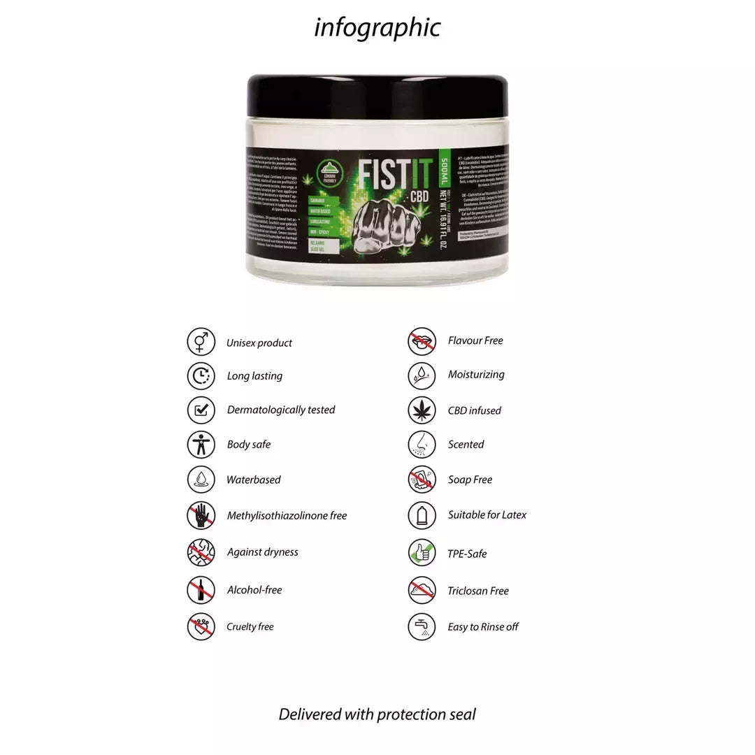 Fist It CBD vandens pagrindo lubrikantas 500 ml – neutrali formulė, didelė pakuotė