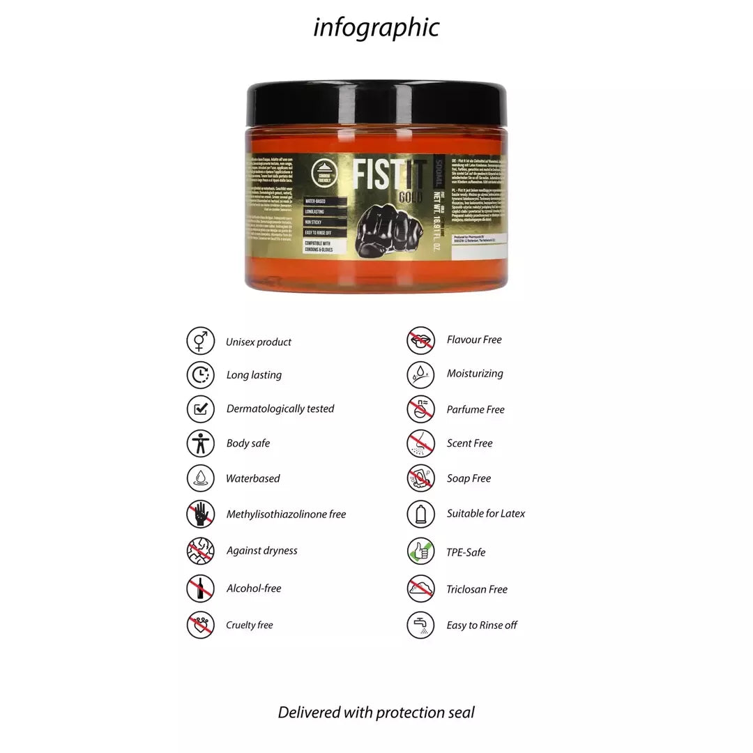 Fist It Gold vandens pagrindo lubrikantas 500 ml – dermatologiškai patikrintas