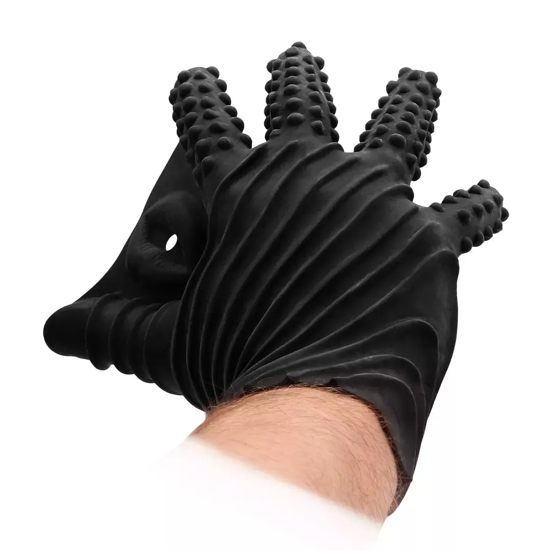 Fist It Silicone Intimate Glove Black tekstūruotas stimuliavimo modelis