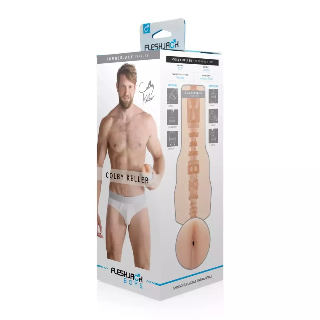 Fleshjack Boys Colby Keller Lumberjack mėlynas korpusas, tekstūrinis modelis