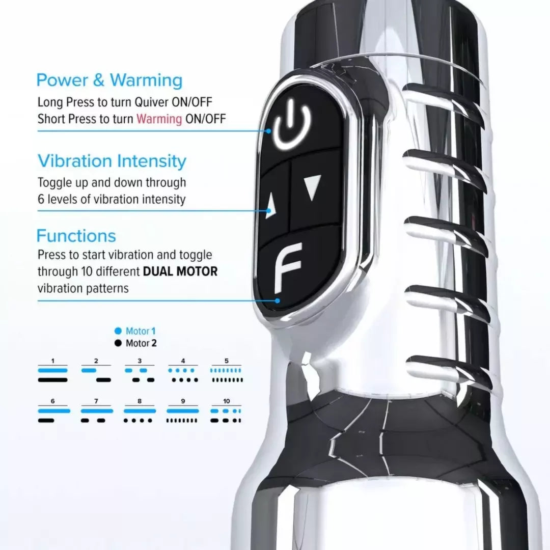 Fleshlight Quiver Vibrating Intimate Machine su šildymo sistema, juoda