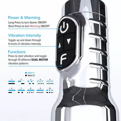 Fleshlight Quiver Vibrating Intimate Machine su šildymo sistema, juoda
