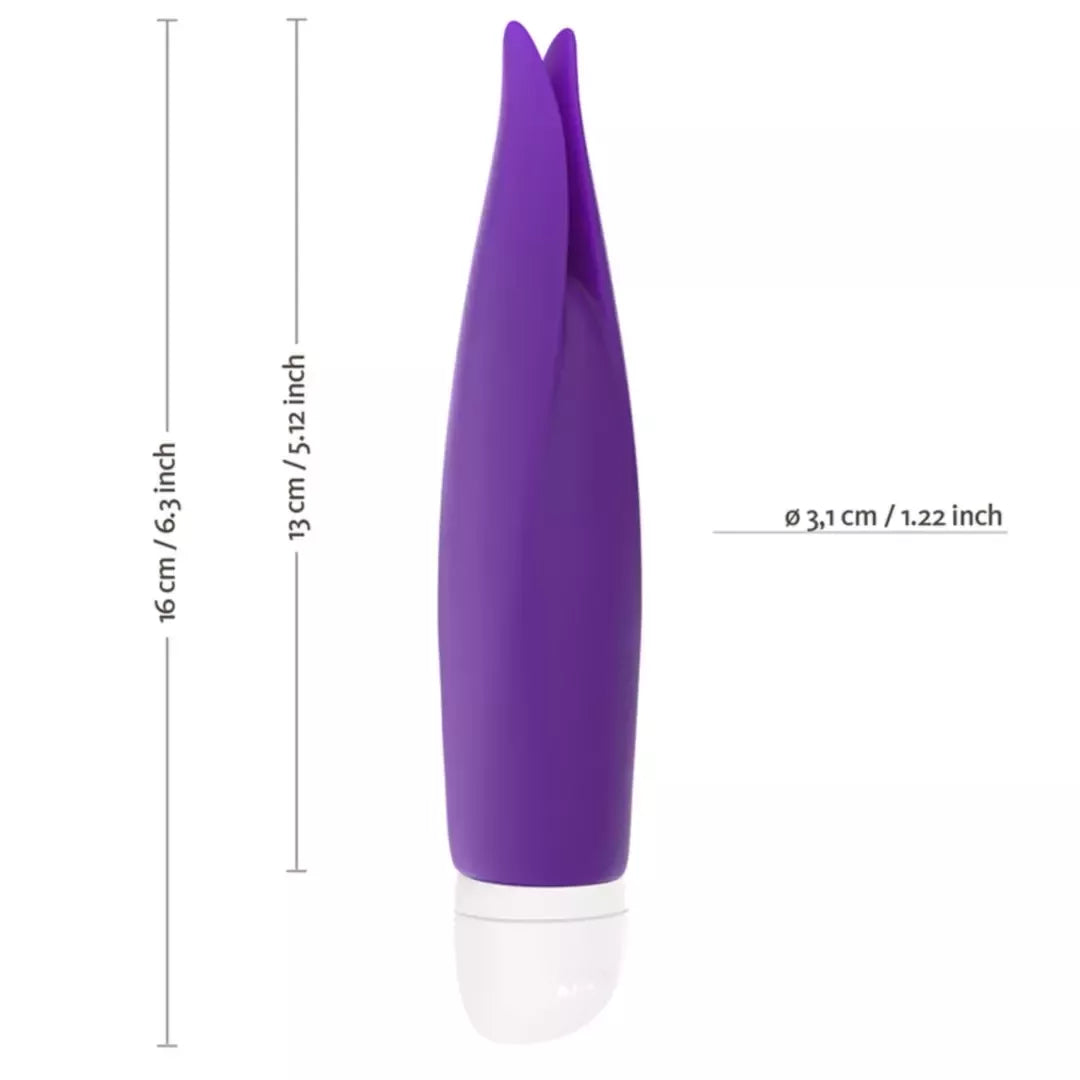 Fun Factory Volita Violet mini vibratorius – kompaktiškas, vandeniui atsparus, veikiantis su baterijomis
